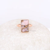 Pink Opal Copper Ring - Pure Silver -Handcrafted Ring - 9x15mm Rectangle Stone - Semi Precious Jewelry -Jewelry for The Beach - Gift for Mom